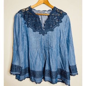 Anthropologie Holding Horses Lace & Chambray Blouse